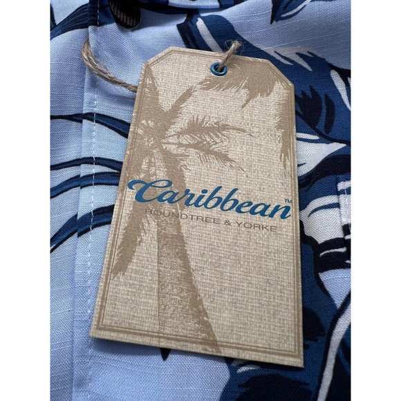 Caribbean Toucan Hawaiian Camp Shirt Men's Size L Blue Hibiscus Button Up NWT - Picture 7 of 9